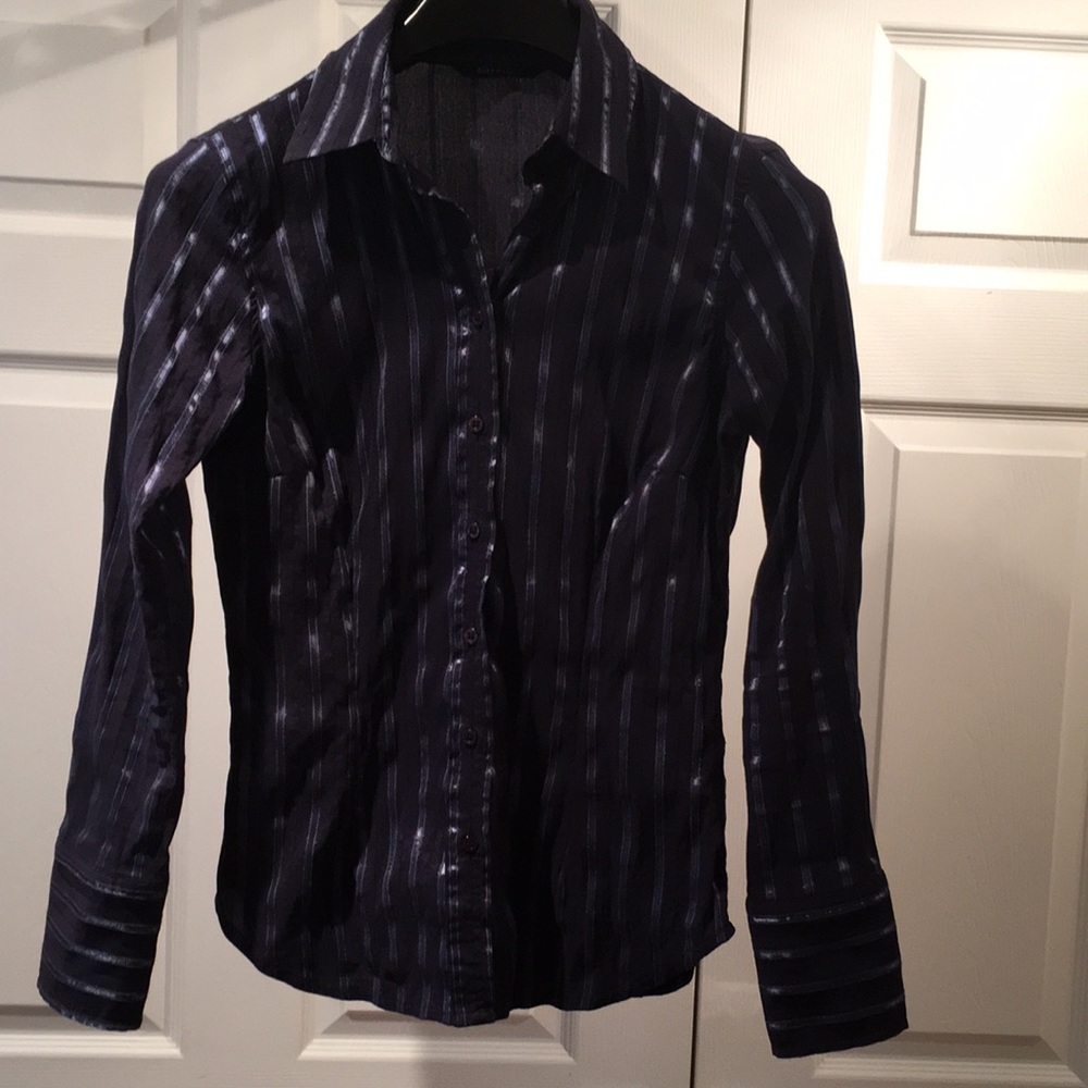 Zara blue metallic pinstripe long-sleeve blouse